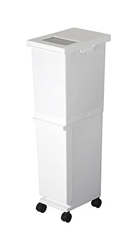 新輝合成 トンボ ユニード ゴミ箱 2段 分別 蓋を開けずにごみを捨てられる スリム キャスター付 36リットル ホワイト 奥行33.5×横23.5×高さ85.5cm 蓋付き 日本製