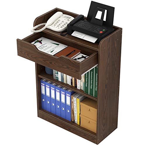 ファックス台 電話台・FAX台 プリンター台 DEWEL 幅60 引き出し付き ルーター収納 薄型 4段収納ラック 木製 wifi 薄型キャビネット 収納 コンパクト 省スペース リビングボード サイドボード 床頭台 オフィス 職場 リビの通販は