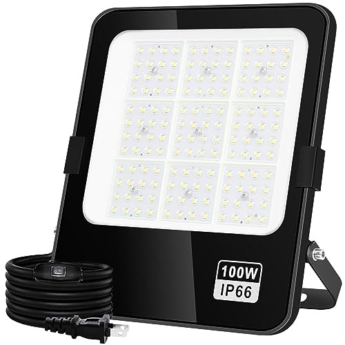 led 投光器 作業灯 看板灯 100W 1000W相当 昼光色 高輝度13000LM IP66防水等級 極薄型 160°広角 発光均一 3mスイッチ付きコード 外灯 工