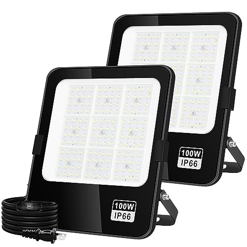 led 投光器 作業灯 看板灯 100W 1000W相当 昼光色 高輝度13000LM IP66防水等級 極薄型 160°広角 発光均一 3mスイッチ付きコード 外灯 工