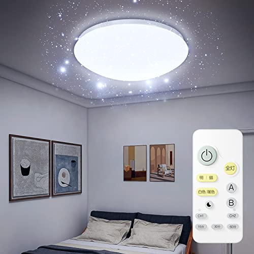 創優会 LEDシーリングライト星空効果 24W 2800LM LED シーリングライト 6畳 調光調色 昼光色 電球色 豆電常夜灯モード LEDシーリングライト 6畳リモコン付き スリープタイム設定 メモリー機能 省エネ 電気 照明器具 の通販は 5,244円