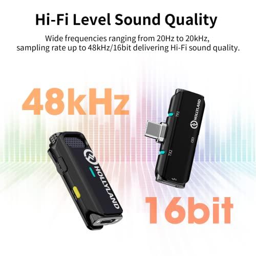 2023DGP金賞-「技適認定済み」Hollyland Lark C1-ワイヤレスマイク-ピンマイク-スマホ外付けマイク Androidシリーズ用対応【8時間連続収音 ・ノイズキャンセリング・デュアルチャンネル対応】収納充電ケース付き＆自
