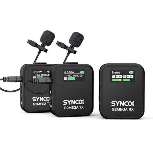 ワイヤレスマイク SYNCO G2(A2) MEGA 約24時間録音バックアップ 8GBメモリ内蔵 ノイズキャンセル 音量調節 Vlog撮影/ライブ配信/オンラ