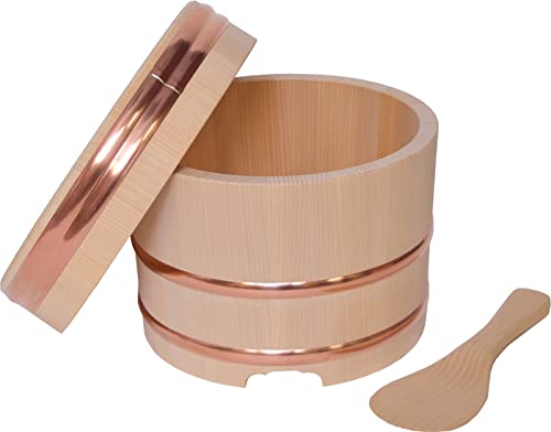 木曽工芸 木曽さわら 江戸型おひつ 5合用 手作り杓文字付き ナチュラルの通販は