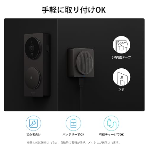 Aqara インターホン ワイヤレス 工事不要 ドアホン ドア カメラ