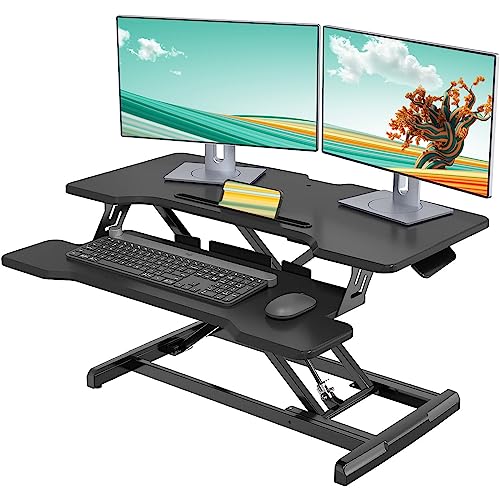 GIBBON MOUNTS スタンディングデスク 卓上 昇降式 幅77×40cm 高さ調節可 昇降デスク フリーデスク デスクライザー オフィスワークテーブル ガス圧 無段階調節 テレワーク パソコンデスク キーボードトレイ付き 机上台 の通販は 14,245円