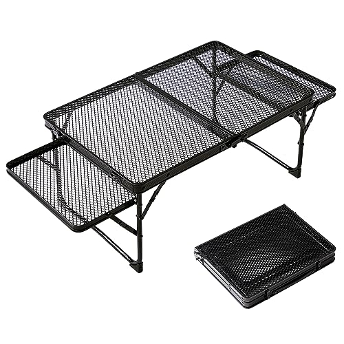 TIMBER RIDGE キャンプ テーブル アウトドアテーブル サイドテーブル付き メッシュ 軽量 折りたたみテーブル コンパクト ローテーブル ミニテーブル 耐熱 耐荷重40kg BBQ 登山 バーベキュー キャンプ用品 おしゃれ 携の通販は