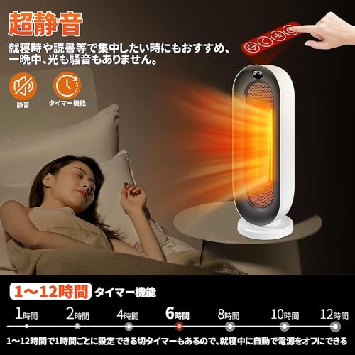 セラミックヒーター 電気ファンヒーター 自動首振り 3段階温度