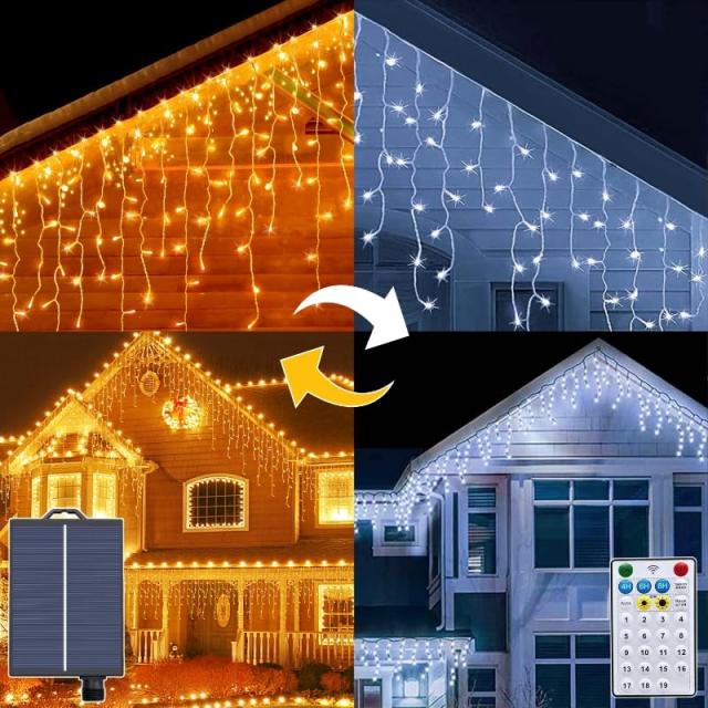 「1本2色切替」ソーラー LED イルミネーション つらら クリスマスイルミネーション 防水 400球 10M 75本 調光 調色 タイマー機能 ベランダ ライト 室外/室内/庭対応 DIY お祝い飾り ウォームホワイト・カラフルの通販は 5,950円