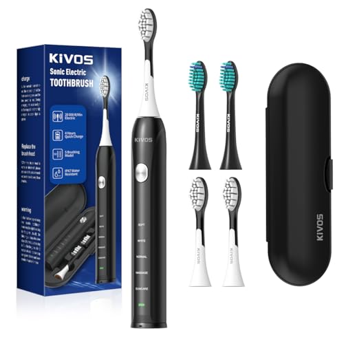 電動歯ブラシ KiVOS 音波歯ブラシ ソニック 4本替えブラシ トラベルケース付き DC 3.5充電式 IPX7防水 5モード 歯ブラシ磨き 低ノイズ S5302 (ブルー) 6,300円
