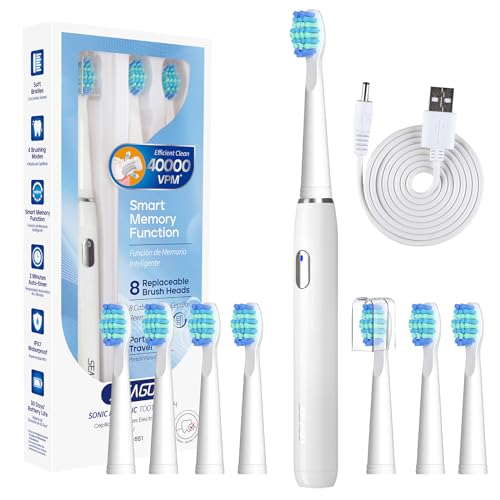SEAGO 電動歯ブラシ 音波歯ブラシ 替えブラシ8本 USB充電式 4時間充電 使用 メモリー機能 2分間のタイマー 充電リマインダー ホワイトニング ご家族へのプレゼント (ホワイト, 細い) 5,000円