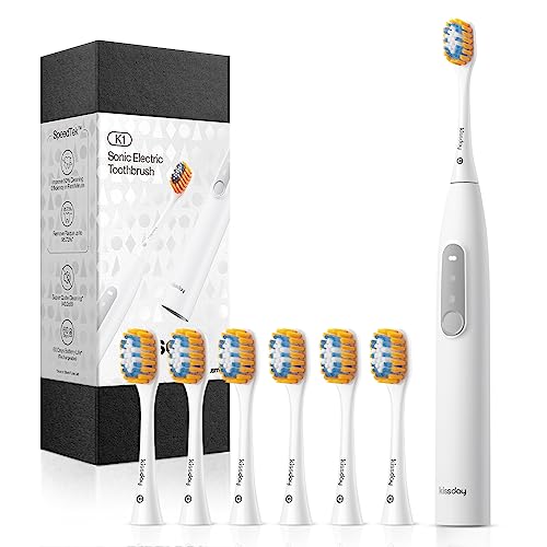 kissday 電動歯ブラシ ソニック歯ブラシ 6つの交換用ブラシヘッドと SpeedTek ワンクリックモードが付属した大人用のソフトな歯ブラシ 音波歯ブラシ 1回の充電で3ヶ月持続 K1 ホワイト 5,500円
