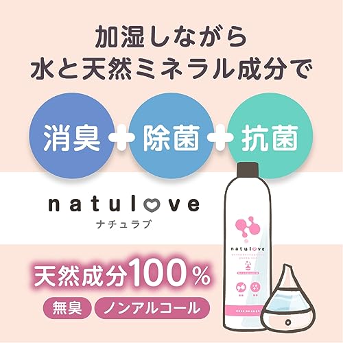 これ１本で加湿しながら部屋中除菌と消臭 420リットル分 花粉と静電気対策natulove加湿器やアロマディフューザーに入れるだけ 350ml タンクのヌメリ防止、タンクを除菌しながら空間除菌 天然成分100％ 約210回分 無香料なのでの通販は