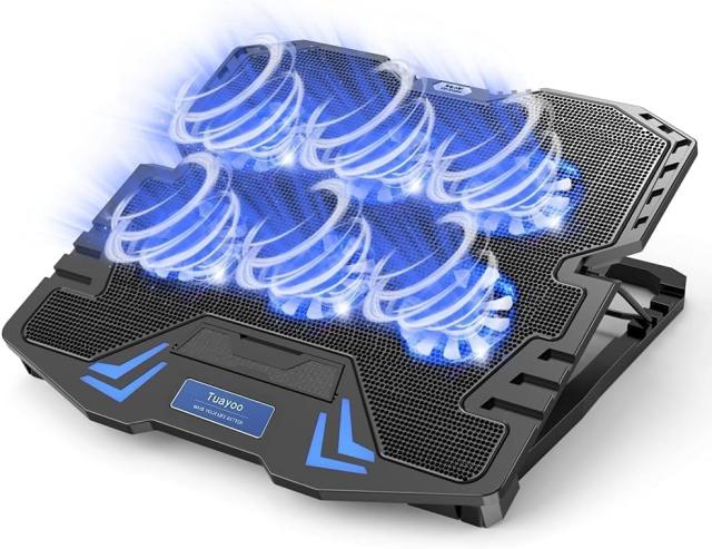 『Tuayoo新登場・強冷 冷却ファン』ノートパソコン冷却パッド 冷却台 6つ冷却ファン搭載 5段階高度調整可 風量調節可 ノートPCクーラー 大風量・低騒音 ２つUSBポート付 メタルメッシュデザイン 滑り止め付き ledストリップライの通販は