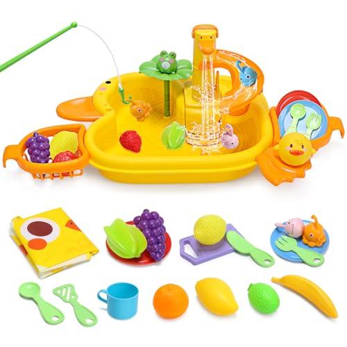 Cute Stone おままごと 食器洗い機 おもちゃ 35点セット 3in1遊び 水遊び おもちゃ 大容量シンク 循環出水 リアルな食材 防水エプロン付属 魚釣りゲーム 滑り台 お風呂用 ごっこ遊び 知育玩具 クリスマス 誕生日 プレゼの通販は 6,192円