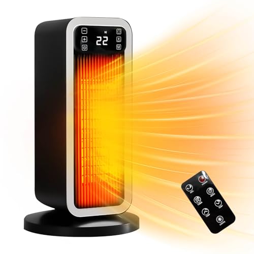 FOGABER セラミックファンヒーター 省エネ 電気ファンヒーター セラミックヒーター ECO節電温度センサー 小型 首振り 速暖 タイマー リモコン付き 電気ストーブ 温風ヒーター 足元ヒーター 暖房 900W/1200W/自動出力 の通販は 6,308円