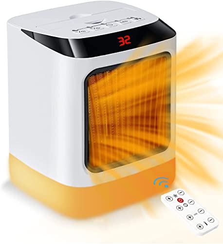 2023新登場&リモコン付きVanazo セラミックヒーター 小型 電気ファンヒーター 足元 暖房器具 速暖 温風 熱風2段階切替 液晶タッチパネル 25-32°C自由温度調節可能 切タイマー機能 携帯便利取っ手 七色LEDライト 夜間照の通販は 5,368円