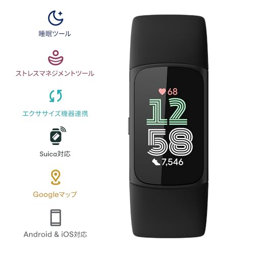 Suica対応Fitbit Charge 6 トラッカー Obsidian/Black [最大7日間のバッテリーライフ/GPS搭載/スマートウォッチ]