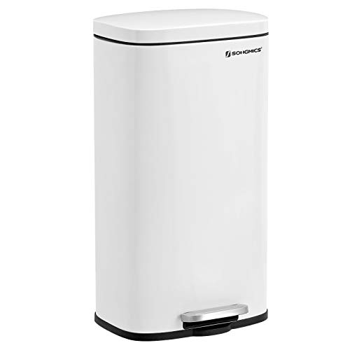 SONGMICS ゴミ箱 ふた付き 30L ペダル式ダストボックス 横型 薄型 キッチン、リビングルーム おしゃれ ステンレス 大容量 防臭 ホワイトLTB03WTの通販は