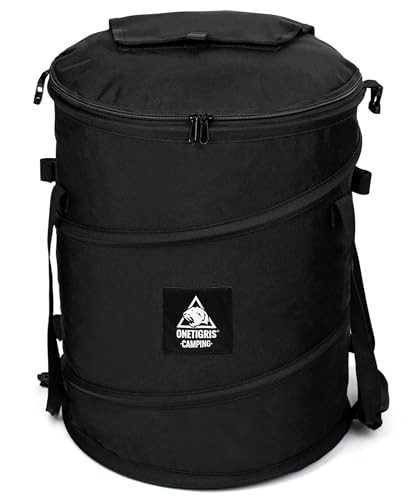 OneTigris キャンプゴミ箱 45L アウトドアギアボックス ソフト ポップアップ 折りたたみ式 蓋付き ゴミ分別可能 防水ボトム 撥水 ペグ打つ可能 風に強い 多機能 ブラックの通販は