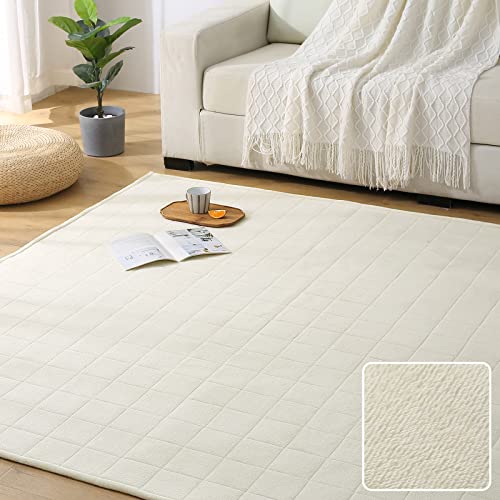 Keusnix ラグ カーペット キルトラグ 滑り止め付き 洗える ラグマット 135×185cm 約1.5畳 絨毯 オールシーズン 抗菌防臭 ふわふわ肌触り フランネルラグ 床暖房 ホットカーペット対応 無地 アイボリー 5,300円