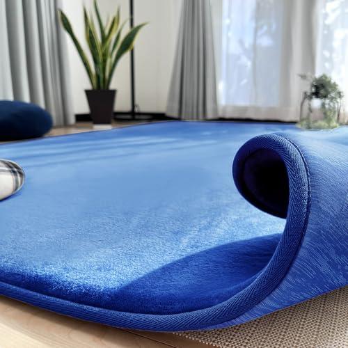 REDREAM 第3世代 カーペット ラグ 洗える 両面 低反発 厚手 防音 冬 ぽかぽか 夏 ひんやり 滑り止めシート付き らぐまっと ホットカーペット 対応 約3畳 じゅうたん (ネイビーT 185x235cm 長方形)の通販は