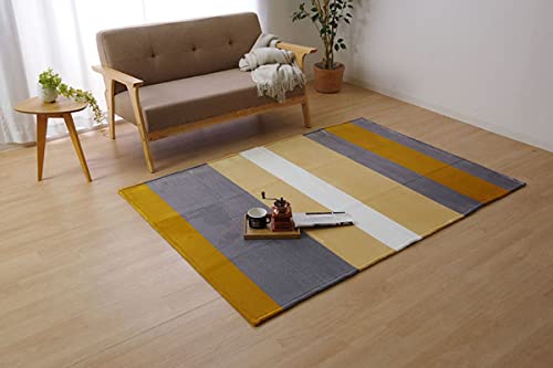 イケヒコ ラグ カーペット マット 約92×185cm 先染フランネル イエロー 洗える #9831277の通販は