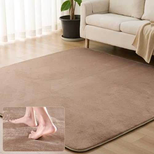 Sun Deco ラグ カーペット 低反発 ラグマット 極厚20mm 200x300cm 4畳 オールシーズン 滑り止め付 抗菌 防臭 防ダニ 踏み心地ふわふわ 厚手 フランネルラグ 接着剤不使用 床暖房 ホットカーペット対応 モカの通販は
