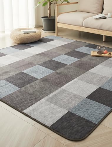 ＨＡＲＵＭＩＮ カーペット ラグ ラグマット 洗える 135×185cm 約1.5畳 絨毯 北欧 おしゃれ 抗菌 防臭 滑り止め オールシーズン 床暖房 ホットカーペット対応 床保護マット チェックブラウン 5,700円