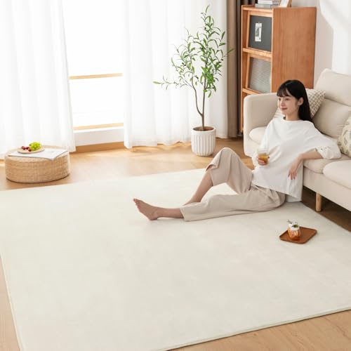 Sun Deco カーペットラグ 洗えるラグマット 絨毯 180×185cm(約2畳) 抗菌 防臭 防ダニ 滑り止め付き オールシーズン 床暖房 ホットカーペット対応 丸洗い フランネル 無地・アイボリー 5,700円