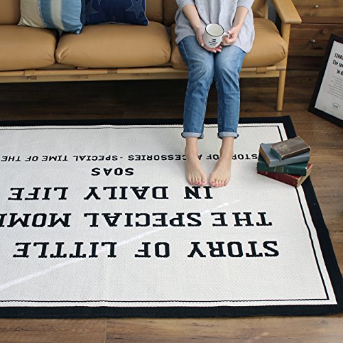 中商事(Naka) 洗える国産 綿混 ラグ マット ヴィンテージ ロゴ 長方形 (アイボリー、176×240cm) 8,496円