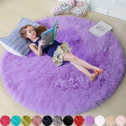 ラグマット 円形 カーペットラグ ラグ 北欧 滑り止め付 洗えるラグ 絨毯 極厚毛足約4.0cm 洗えるラグ 抗菌 防臭 フランネルラグ ふわっと 折り畳み 通気性 四季通用 (直経122cm, パープル) 5,200円