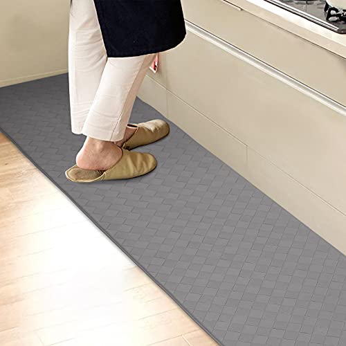 SHIMAKYO キッチンマット 拭ける 45×180cm 撥水 厚さ8mm 無地 北欧 おしゃれ エンボス加工 ポリ塩化ビニル製 洗濯不要 抗菌 ずれない 防炎 台所マット 衝撃吸収 厚手 お手入れ簡単 グレーの通販は