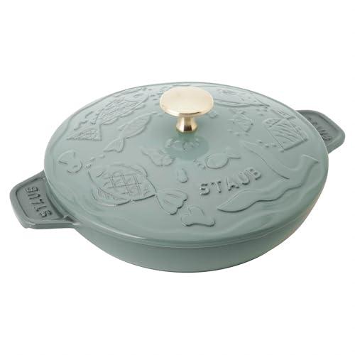 STAUB × min perhonen staub ストウブ 「 ホットプレート オーシャン ラウンド 20cm ユーカリ 真鍮ノブ仕様 」 ミナ ペルホネン 両手 鋳物 ホーロー 浅型 IH対応日本正規販売品 hotplate 