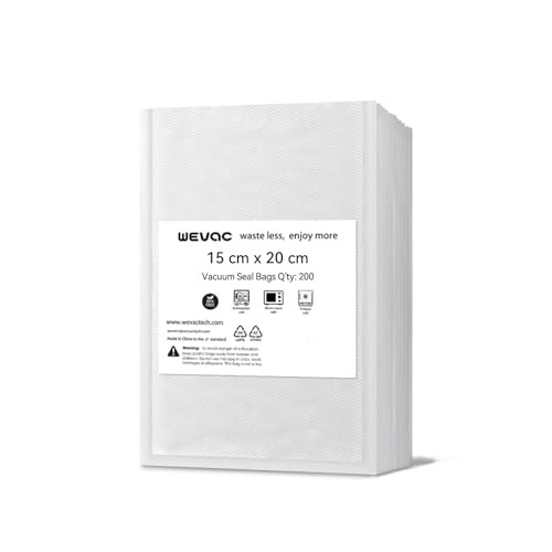 Wevac 真空パック袋 15×20cm 200枚いり しんくうぱっく 真空袋 カット済み エンボス加工 脱気しやい 密閉性 野菜 お米 お魚 犬のフード 鮮度長持ち 食品保存 低温調理 真空パック機 真空シーラー 用 業務用 家庭用
