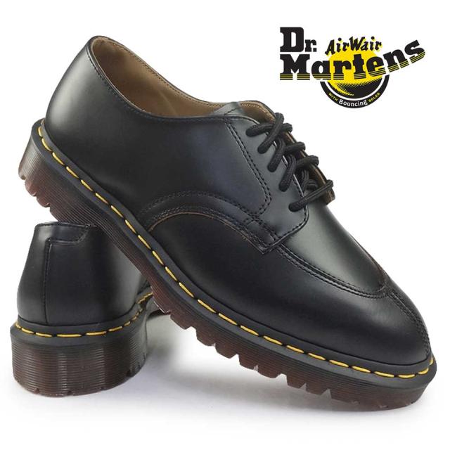 イエローステッチ ドクターマーチン 黒 レザー ローファー 厚底