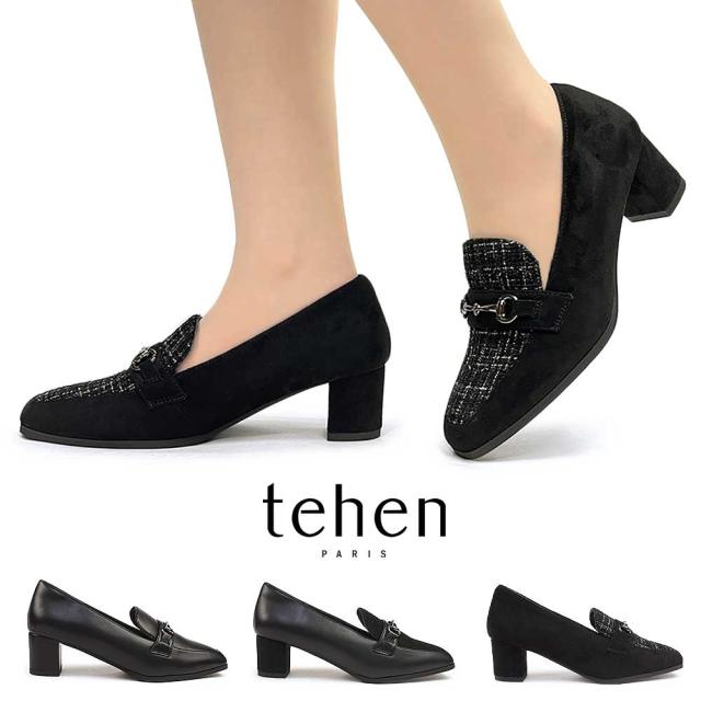 テーン レディース パンプス TN1798 カジュアル ビットローファー ヒール スクエアトゥ コンビ素材 tehenの通販は 6,205円