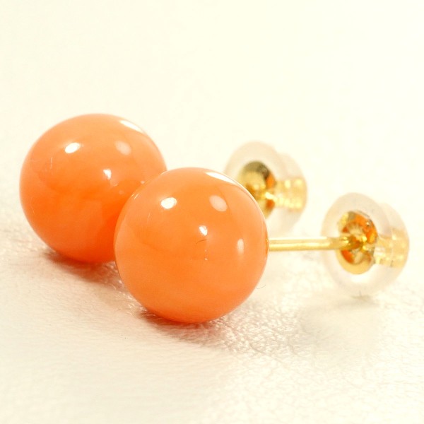 K18 18金 YG イエローゴールド ピアス サンゴ 総重量約1.2g 中古ジュエリー