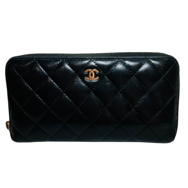 シャネル CHANEL マトラッセ ラムスキン ブラック 長財布 2つ折り財布 ユニセックス【中古】