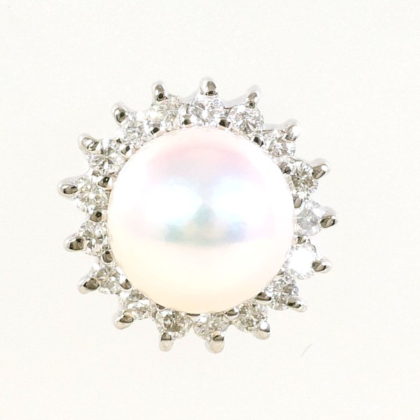 PT900 プラチナ ピアス(片耳) パール(真珠) 時刻表 0.12 総掛け目約1.2g 中古宝飾品