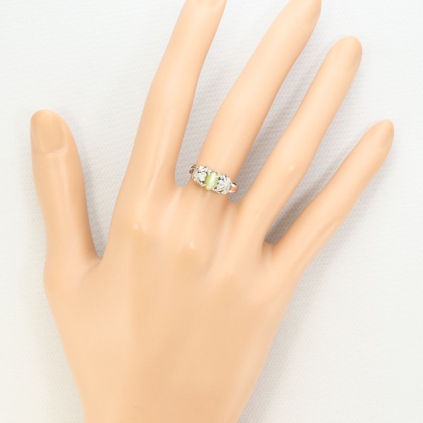 PT900 プラチナ リング 指輪 9号 クリソベリルキャッツアイ 0.84 ダイヤ 0.08 総重量約5.1g 中古ジュエリー_5