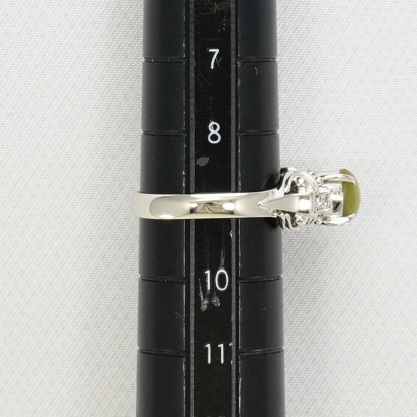 PT900 プラチナ リング 指輪 9号 クリソベリルキャッツアイ 0.84 ダイヤ 0.08 総重量約5.1g 中古ジュエリー_6