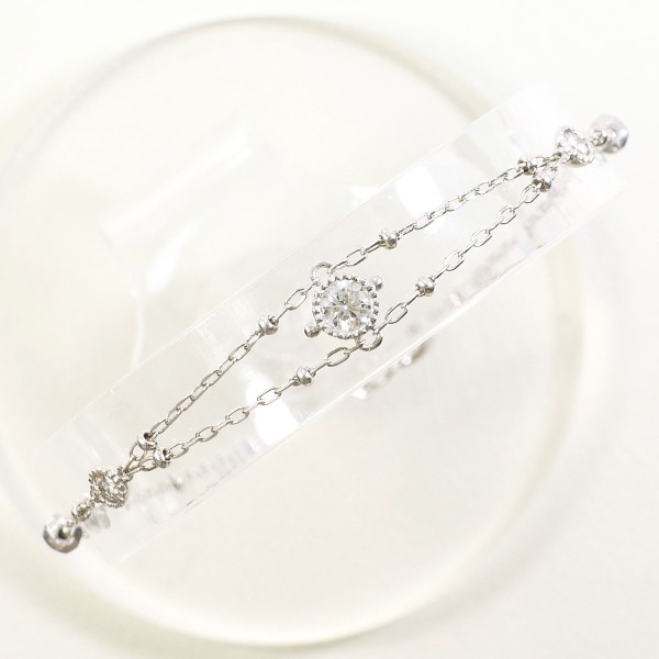 K18 18金 WG ホワイトゴールド ブレスレット ダイヤ 0.24 総重量約1.6g 約17cm 中古ジュエリー