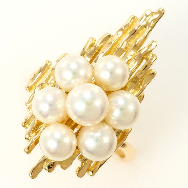 K18 18金 YG イエローゴールド リング 指輪 13.5号 パール(アコヤ真珠) 約5〜6mm カード鑑別書 総重量約8.1g 中古ジュエリー