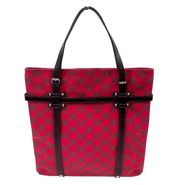 ロエベ LOEWE アナグラム レッド バッグ ハンドバッグ レディース【中古】