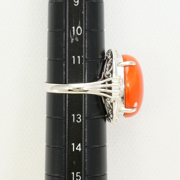 PT900 プラチナ リング 指輪 12号 サンゴ ダイヤ 0.13 カード鑑別書 総重量約9.5g 中古ジュエリー_7