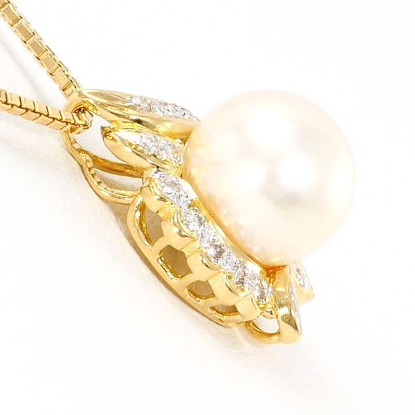18K YGWG ネックレス パール(アコヤ真珠) ダイヤ カード鑑別書 総重量約5.7g 約40cm 中古ジュエリー_1