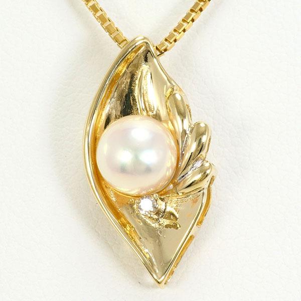 14K YGWG ネックレス パール(真珠) ダイヤ 総重量約4.8g 約41cm 中古ジュエリー
