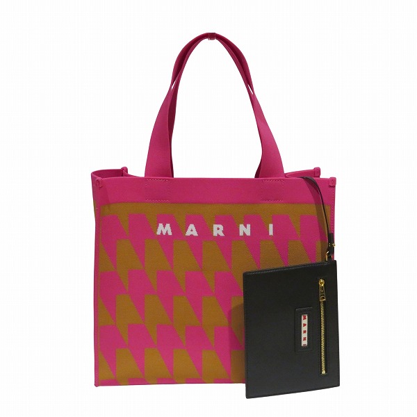マルニ ジャカード ミディアム キャンバストートバッグ ピンク ブラウン バッグ ハンドバッグ レディース【中古】