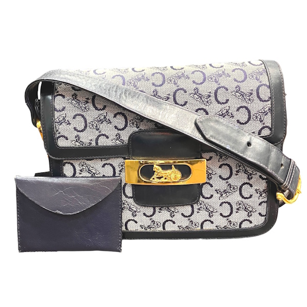 セリーヌ CELINE マカダム グレー レザー バッグ ショルダーバッグ レディース【中古】